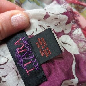 Tiara Accessory Scarf Oblong 100% Silk 77 x 21 Floral Made In India Fairy